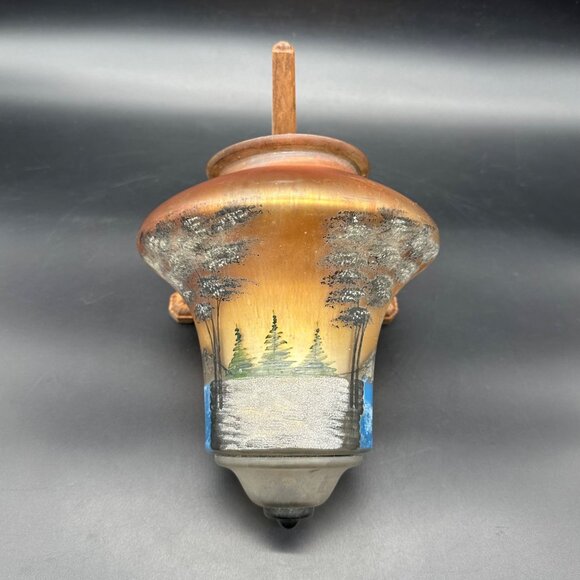 Vintage Glass Lamp Shade Light Fixture Stretch Hand Painted Art Hanging Landscap - Picture 5 of 15